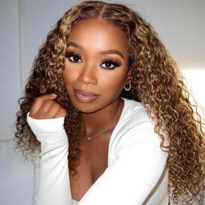 China 100% Swiss Lace Front Human Hair Water Wave Wig Honey Blonde Highlighted 13x6 Lace Front Wig For Black Women for sale