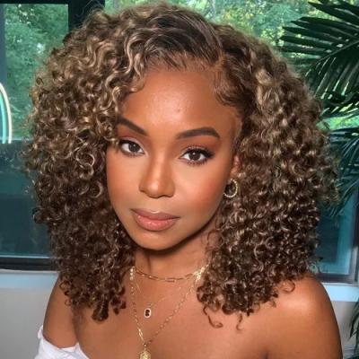 China Ombre Honey Blonde 13*6 French Swiss Lace Front Wig Human Hair Transparent Ombre Curl Front Wig For Colored Women for sale