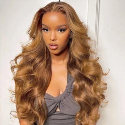 China Autumn Golden Brown Lace Frontal 100% Body Wave Wig Early Transparent Swiss Lace Wig Human Hair For Black Women for sale