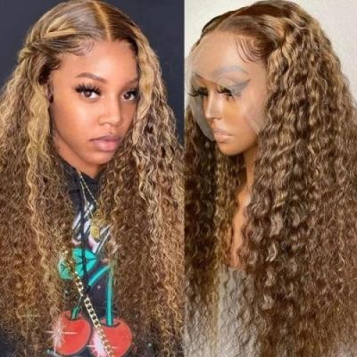 China Honey Blonde Highlight 13x6 Water Wave Lace Front Wig Ombre Colored Wigs Pre Plucked Deep Wave Lace Wigs For Black Women for sale