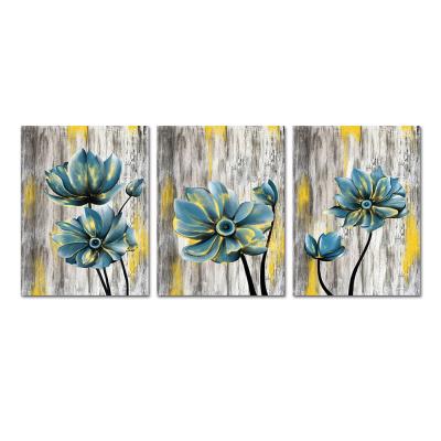 China Modern Elegant Flower Painting Blue and Gray Lily Flower Modern Framed Canvas Wall Art for sale