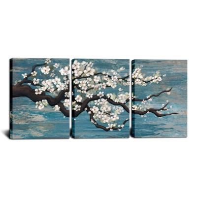 China Modern Flower Wall Art Abstract Blooming Plum Tree Painting Blue and White Canvas Prints for sale