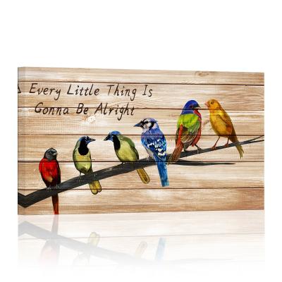 China Modern Animal Quote Art Colorful Birds On The Tree Branch Inspirational Quotes Every Little Thing Is Gonna Be Fine for sale