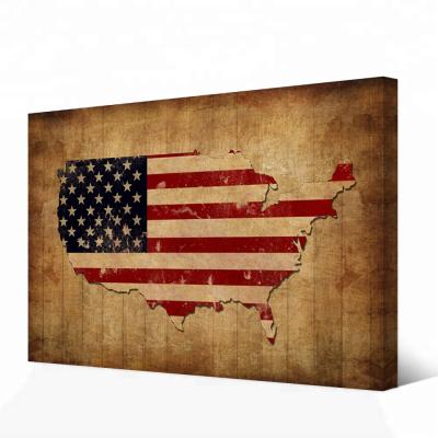 China Modern Wall Art Canvas Map Prints USA Maps with American Flag Canvas Prints Patriotic Decor Custom Size Available for sale