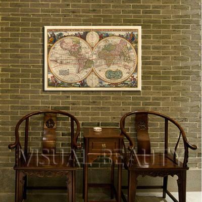 China Vintage World Map Handwork Impressionist Painting Canvas for sale