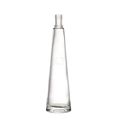 China Custom Clear Single Shape Beverage 250ml Whiskey Glass Wine Liquor Bottle With Crown Lid for sale