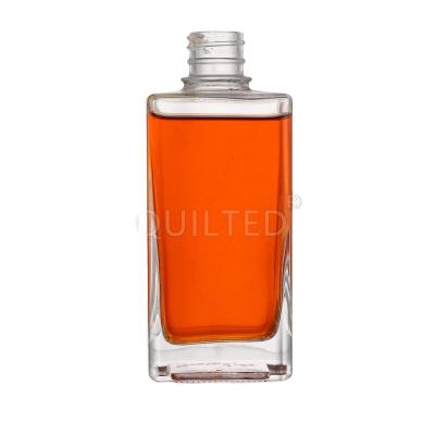 China Empty Square Flat Liquor Beverage Shape Clear 350ml Vodka Wine Glass Bottle With Screw Lid for sale