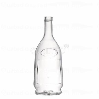 China Custom 1000ml high quality beverage decoration brandy wine single glass whiskey bottle with cork for sale