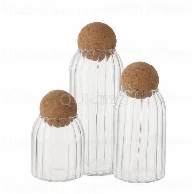 China 500/700/1000ml Transparent Beverage Borosilicate Coffee Tank Food Can Set With Cork Ball Stopper Lid Glass Storage Bottles Wooden Jars for sale