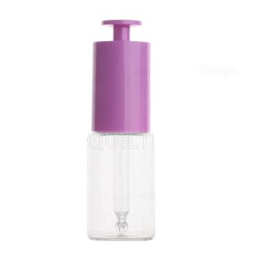 China New Design 30ml Shoulder Button Personal Care Purple Cosmetic Glass Dropper Bottle Essential Oil Flat Bottle for sale