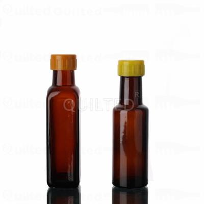 China Food Grade 100ml Beverage Square Round Marasca Glass Bottle Dark Green Olive Oil Bottle for sale