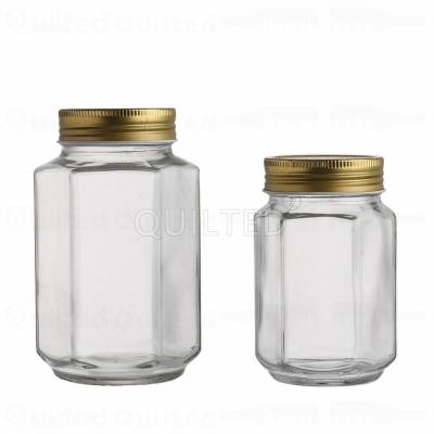 China Wholesale high quality hexagonal shaped glass honey bottle 25ml 280ml 730ml drink factory cheap price jar for sale for sale