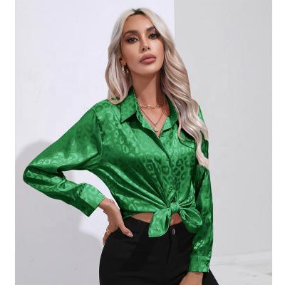 China Breathable Casual Sexy Leopard Print Good Quality Long Sleeves Tie Dye Button Print Blouse In Stock Custom Made POLO Collar Women Top Shirt for sale