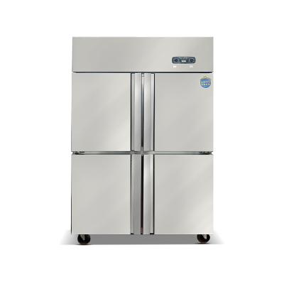 China Double-temperature fan 2 door refrigerator and freezer +2/-18 degree 900L stainless steel double layers commercial refrigerator combined glass door 220v for sale