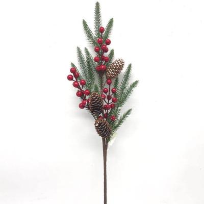 China Fashional Artificial Flowers Pine Needle Christmas Picks Red Berry Artificial Berries for sale