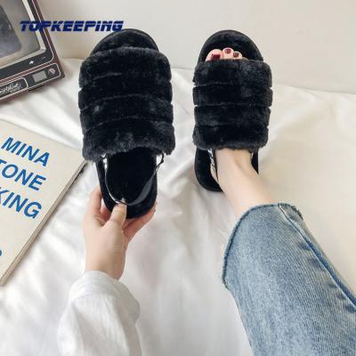 China Fashion Trend 1D0002 Wholesale Fur Woman Comfortable Plush Hairy Slipper for sale