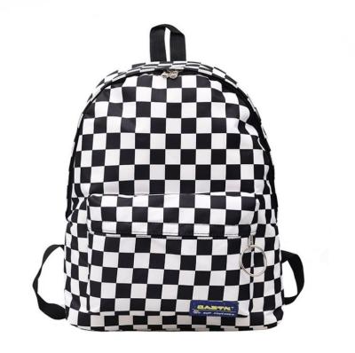 China Front Zipper Compartment Padded Back Panel Student Black Checkered Backpack Black White Checkered for sale