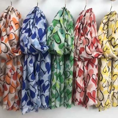 China Custom Heart Logo Print Valentines Day Gift Spring Thin Shawls Lightweight Scarves For Women for sale