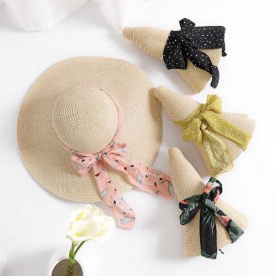 China Wholesale Custom Wide Fold Sun Brim Chiffon Chiffon Ribbon Chiffon Straw Beach Hat Lulu&lucy Women Soft Straw Beach Hat for sale