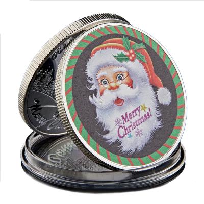 China Stock Europe Festival Metal Iron Money Plated Printing Christmas Coin Merry Christmas Gift Santa Claus Coins for sale