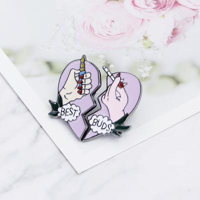 China Europe customized design jewelry accessory two heart valve laepl pin lighter smoking badge for sale