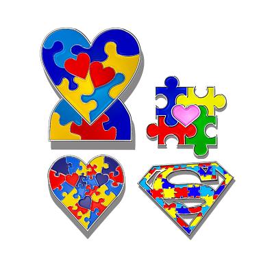 China New Design Europe WD Autism Breast Aids Prostate Cancer Awareness Lapel Pins British Ribbon Loose Piece Lapel Pin In Puzzle Shape for sale