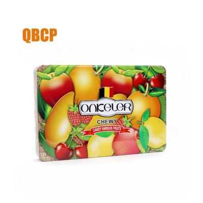 China Recyclable rectangular bown candy rain tin can with 3 D emboss on the lid for sale