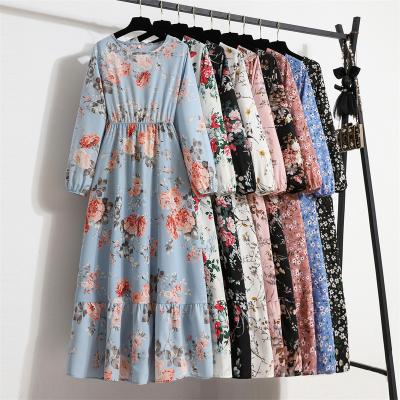 China High Quality Women Used Dresses Long Casual Floral Print Woman Running Ball Dress for sale