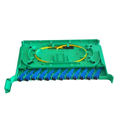 China FTTH FTTB FTTX Network SC APC 12 Core FTTH Fusion Tray RPA CATV ODF Cabinet Distribution Fiber Optic Splice Tray for sale