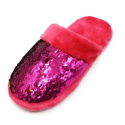 China Anti-slippery Sequin Slide Slipper Winter Flip Flop Furry Warm Slippers for sale