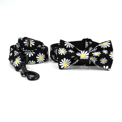 China 2021 Hot-selling adjustable three-piece-suits dog collar&leash&bow tie stocked with custom pattern brand label for sale