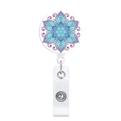 China ABS Amazon Mandatura Retractable Metal Badge Easy Pull With Dazzling Colorful Flowers for sale