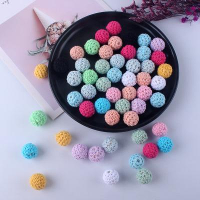 China Durable Wooden Crochet Covered Beads Color Mix Ball 16mm For DIY Mini Crochet Bead for sale