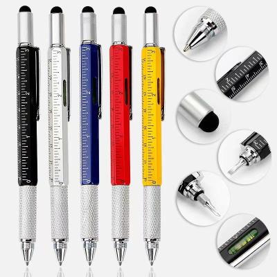 China Pen Wholesale Business Gift Promotional Pen 6 in 1 Metal Stylus Pen Touch Screen Multi Functional Tool Pen With Screwdriver Level for sale