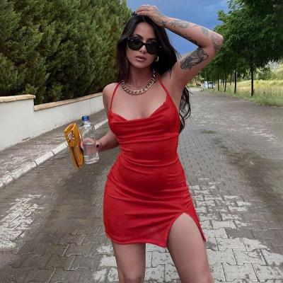 China Wholesale Breathable Drop Shipping Custom Made Y2K Fashion Clothing Female Halter Backless Women Mini Dress for sale