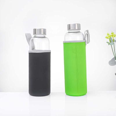 China Wholesale Customized Viable High Logo 500ml Borosilicate Glass Bamboo Wood Cover Silicone Cover Glass Drinking Water Bottle for sale