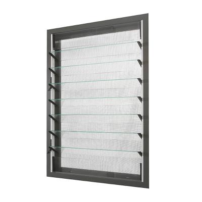 China Folding Adjustable Clear Tempered Aluminum Screen 5mm Safety Glass Louver Window With Mosquito Net For Bathroom for sale