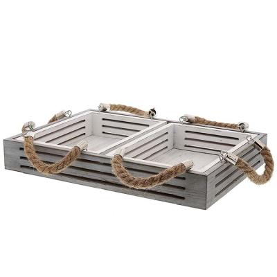 China Sustainable Rustic Wooden Serving Trays Decorative Wood Kitchen Trays with Rope Handles for sale