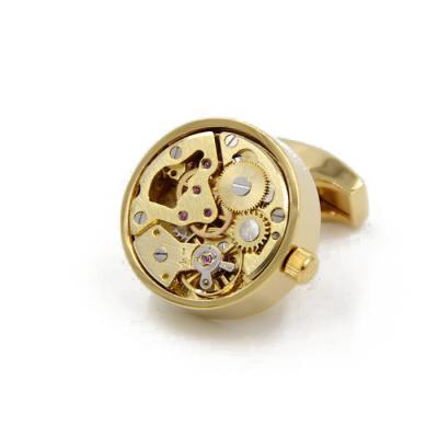 China Luxury Gold Brass Movement Men's Steampunk Watch Cufflinks, Cufflinks Watch Movement for sale