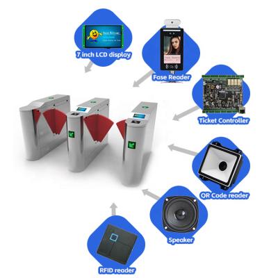 China 304 stainless steel entrance and exit ticketing access through 1D/2D RFID tickets lcd display qr code flap barrier for amusements industry for sale