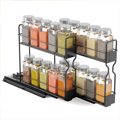 China Customized Logo Kitchen Spice Bottle Jars 2 Layers Slide Storage Rack for Home Cabinet for sale