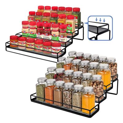 China Food Iron Baked Lacquer Spice Rack Organizer for Cabinet 4 Tier Step Shelf Holder for sale