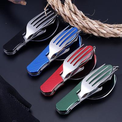 China Foldable Camping Utensil Set Stainless Steel Spoon Fork Knife for Outdoor Activities for sale