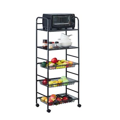 China 5 Tier Non-folding Rack Kitchen Storage Organizer with Stable Rotating Rolling Design for sale