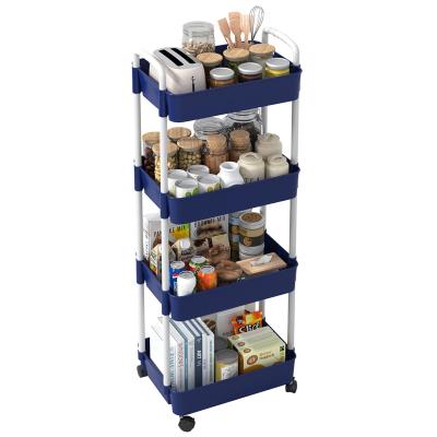 China Kitchen Shelf Organizer Square Rotating 4 Tiers Black Household Storage Rack Basket Trolley Cart for sale