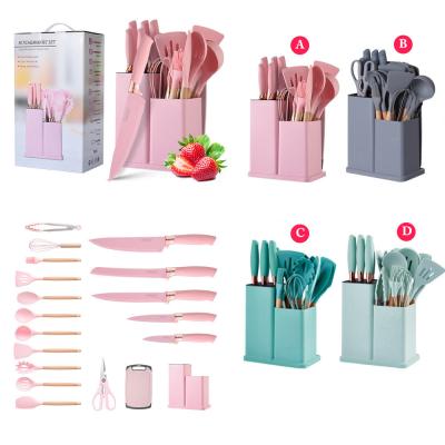 China Silicone Kitchen Utensils Set 19 Pcs Cooking Tools with Wooden Handle Accessories for sale