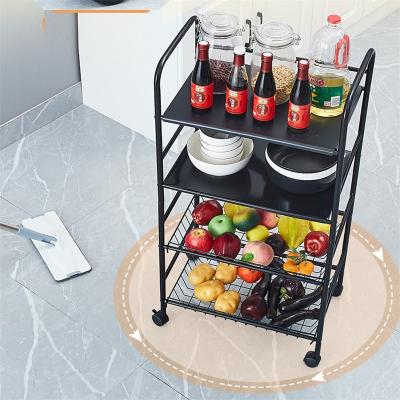 China Carbon Steel Three Tier Movable Rotating Storage Trolley Shelf for Kitchen Household for sale