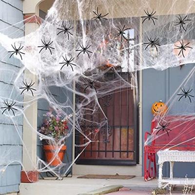 China Poliéster Tejido de araña hilo de algodón Decoración de casa embrujada para aderezos de fiesta de Halloween en venta