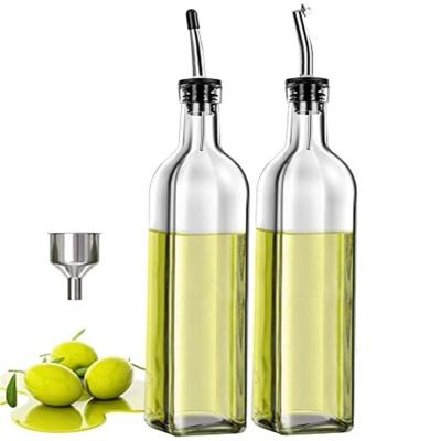 China Glass Oil Dispenser Bottle 500ML/17OZ Square Shape Stocked for Kitchen Oil and Vinegar for sale