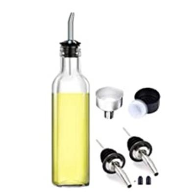 China Green Glass Oil Drizzler 500ml for Kitchen Cooking with Funnel Stainless Steel Pourer for sale